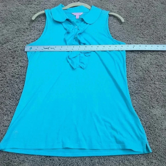 Lilly Pulitzer sleeveless drew collar ruffle top shorley blue medium tank - Picture 11 of 11